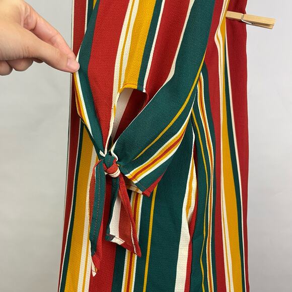 Entro | NWT Rustic Combo Vertical Stripe Tie Sleeve Short Shift Dress w Pockets - Picture 7 of 11